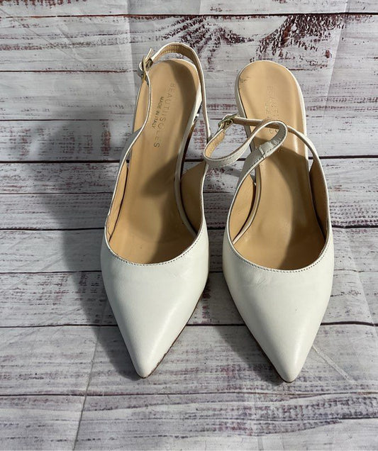 Beautiisoles Women's Slingback White Leather Pumps Size 10 Made in Italy