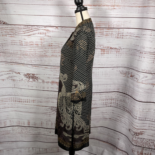 Citron Black Grid Print Silk Shirt Button Up Dress And Tank Top Set - Size XS