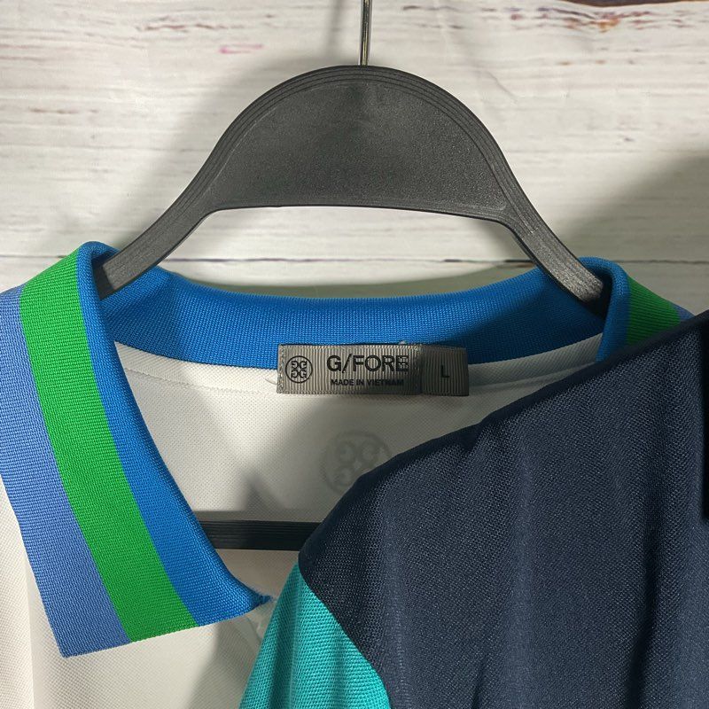 Lot of 2 G/Fore White, Blue, & Green Striped/Color Block Polo Shirts - Size L