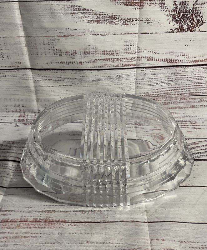 Cut To Clear Glass Crystal Val St Lambert Signed Oval Pointed Bowl 9"