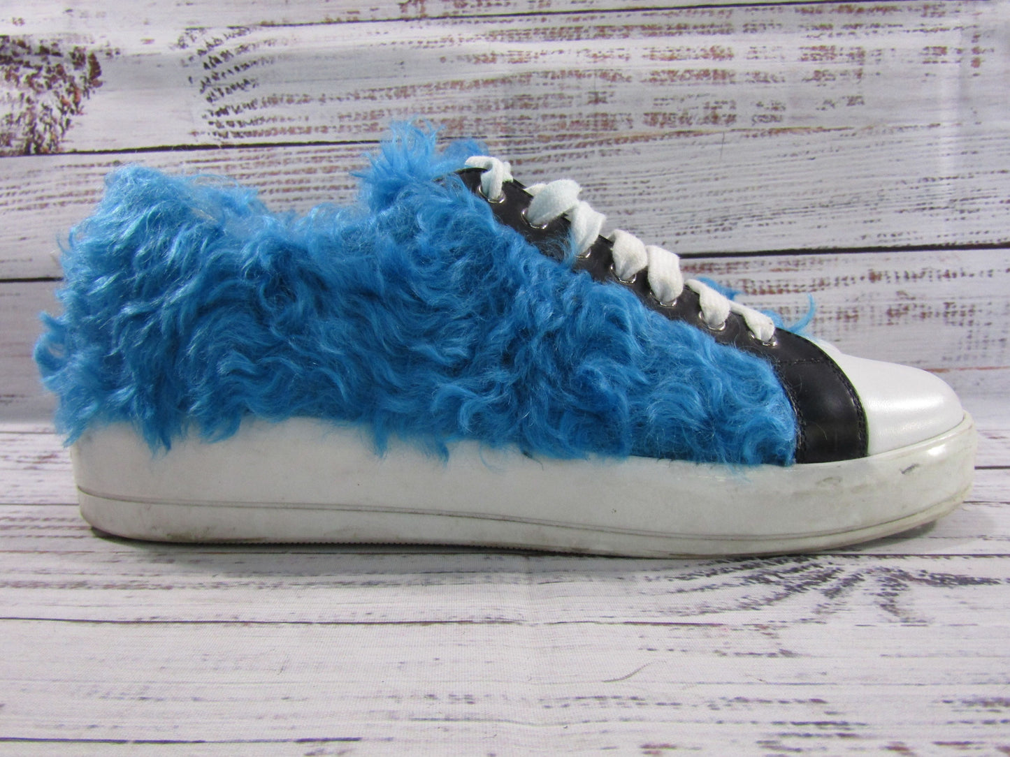 Prada Frankenstein Women's Faux Fur Leather Low Top Sneakers Made in Italy