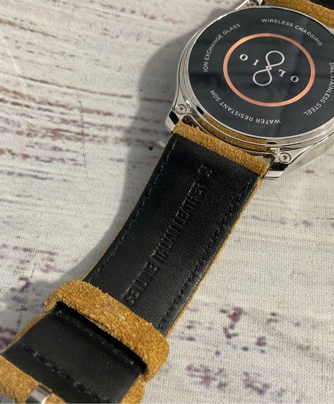 Olio Silver Tone Smart Watch With Leather Strap and Box