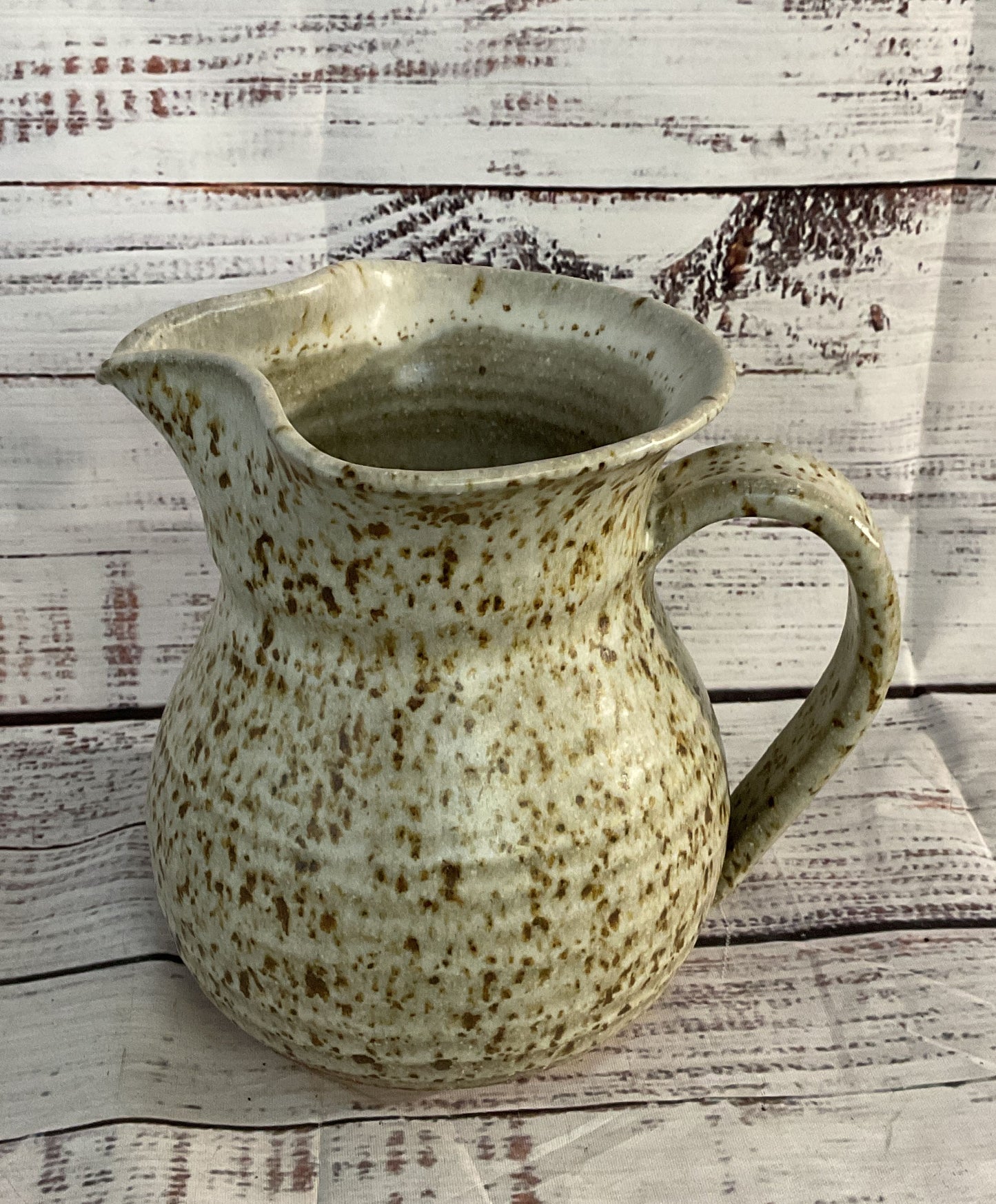 Modern Ceramic Signed Speckled Water Pitcher Jug Beige
