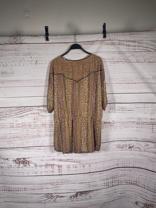 Parker Brown Short Sleeve Beaded Top - Size S