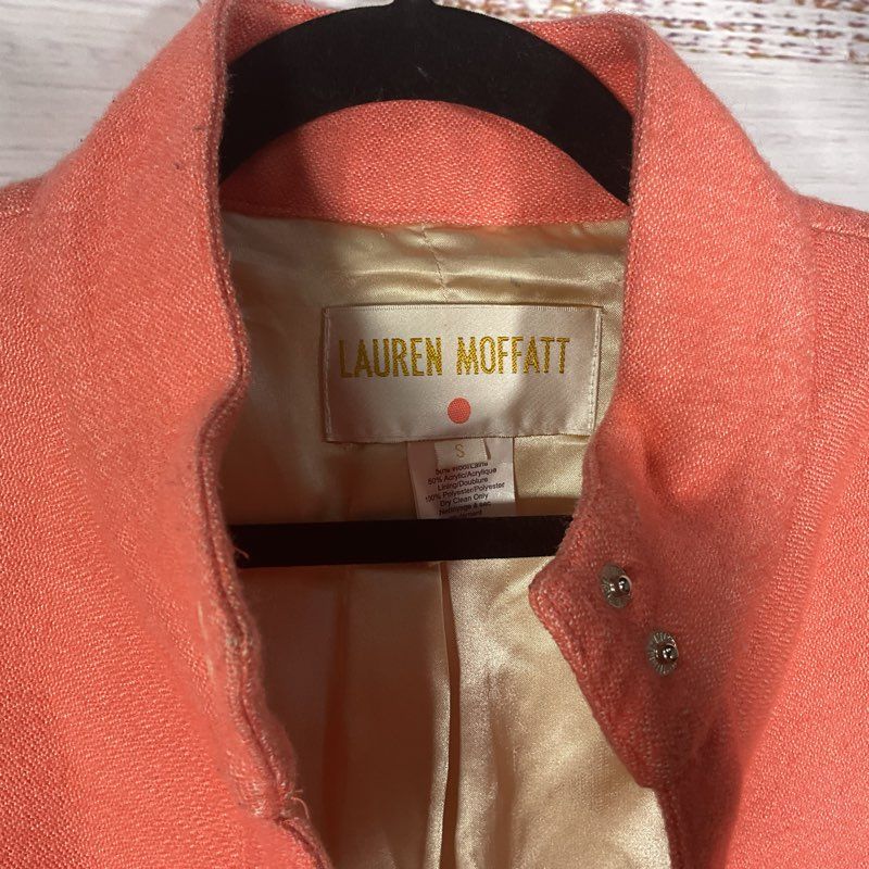 Lauren Moffatt Eastwood Salmon Pink High Neck Wool Blend Arrow Coat - Size S