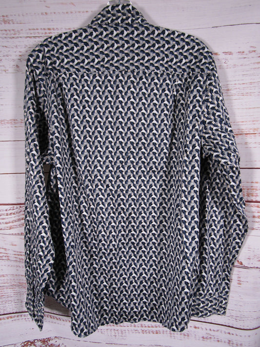 Ted Baker Soren Men's Archie Print Dark Denim Geometric Long Sleeve Shirt Size M