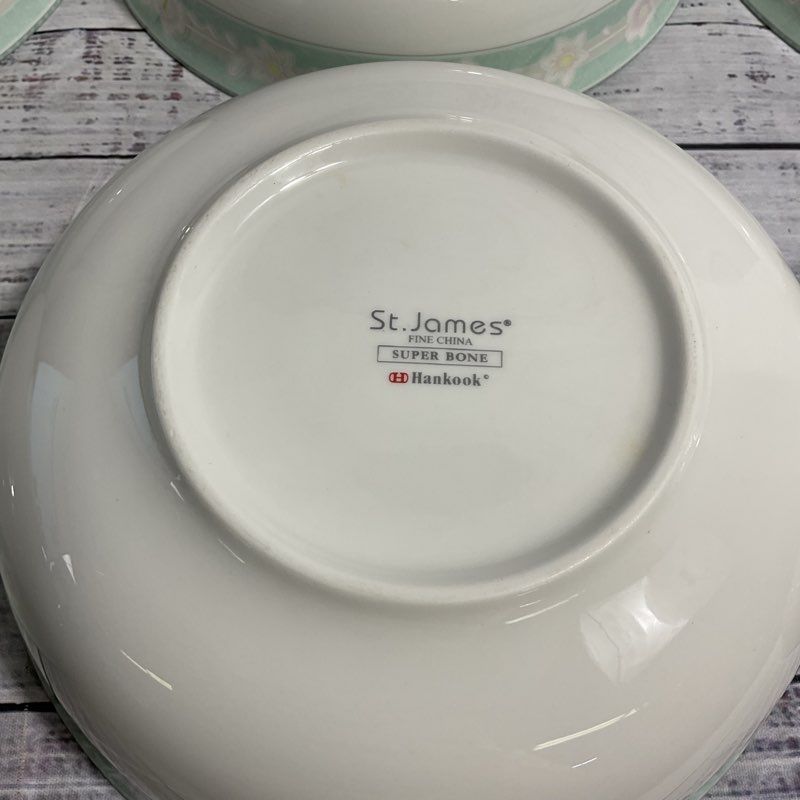Six (6) St. James Hankook Super Strong Bone Fine China White Floral Trim Bowls