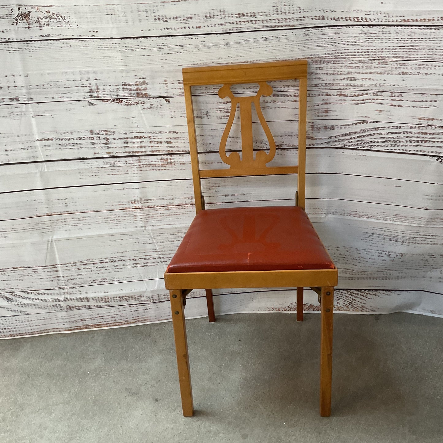 Leg O Matic Mid Century MCM Portable Coral Red Wood Folding Chair 2/4