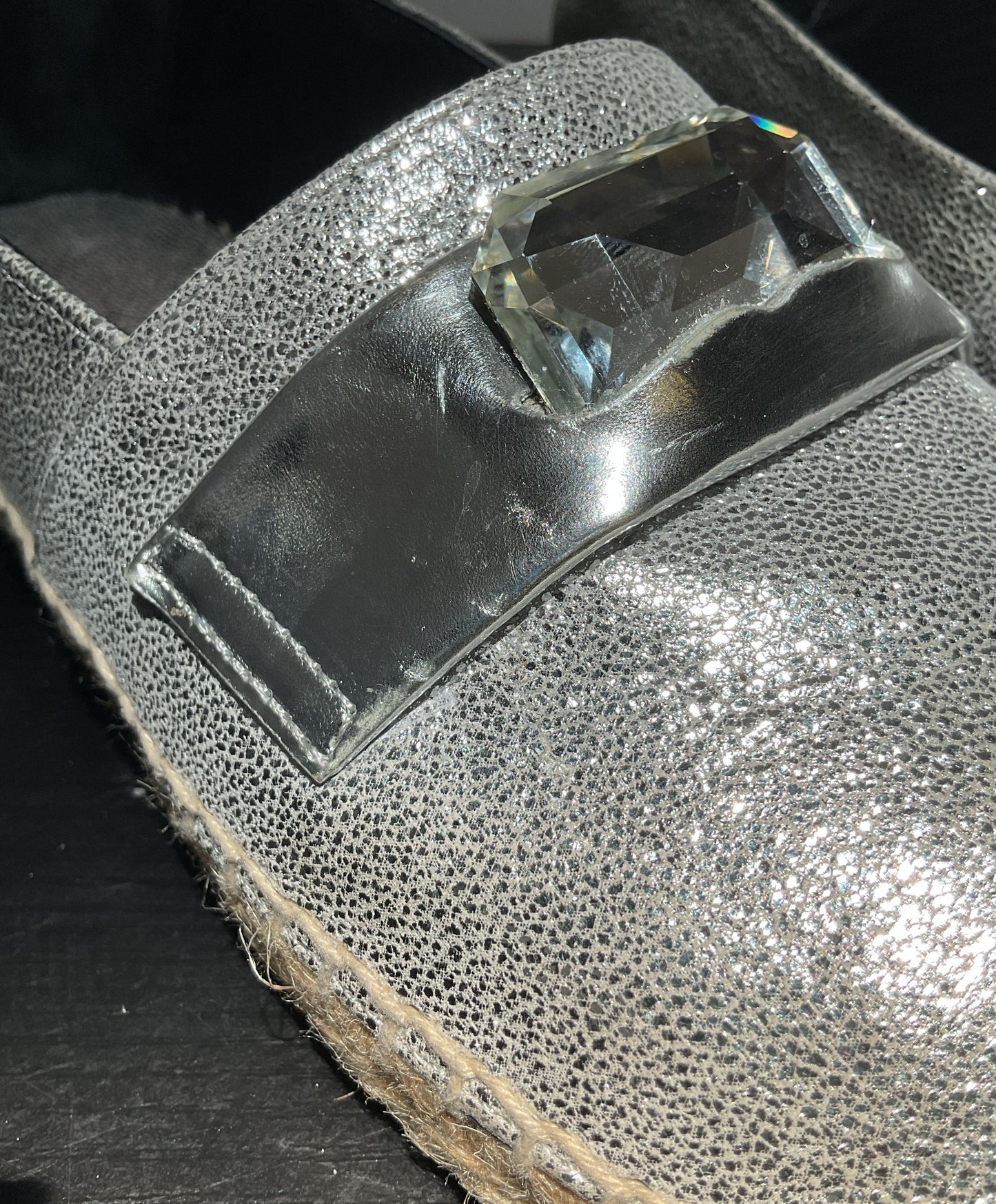 Robert Clergie Etoile Silver Pebble Leather Sneaker Espadrilles Shoe Women Size9