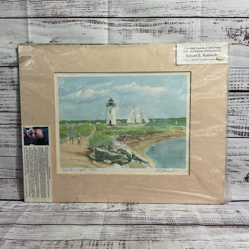 VTG. 80s "Edgartown Light" Watercolor Print by Robert E. Kennedy Signed, Matted