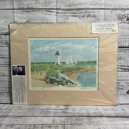 VTG. 80s "Edgartown Light" Watercolor Print by Robert E. Kennedy Signed, Matted