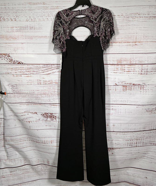 NWT Aidan Mattox Black Jumpsuit with Beaded Yoke Size 0 Retail $365