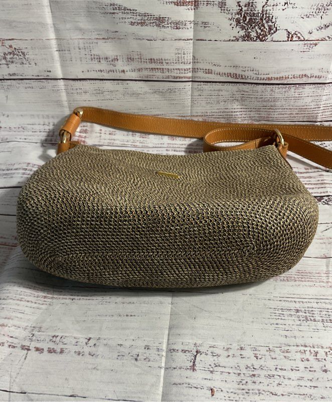 Eric Javits Women's Straw Woven Squishee Leather Strap Crossbody Bag