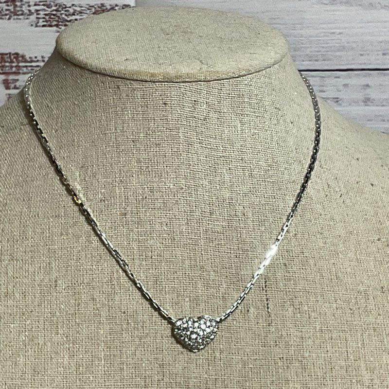 NWT SWAROVSKI Silver Tone Pave Heart 16" Necklace