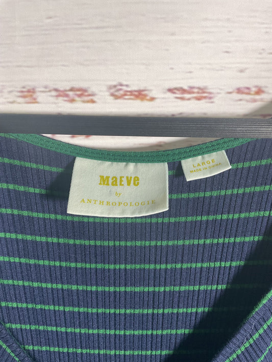 Maeve Navy Green Striped Long Sleeve Dress - Size Large
