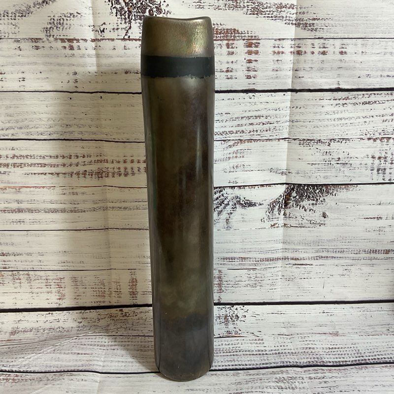 Signed VTG. ADAM AARONSON Studio Glass Metallic Gun Gray Tube Vase- 13.5"
