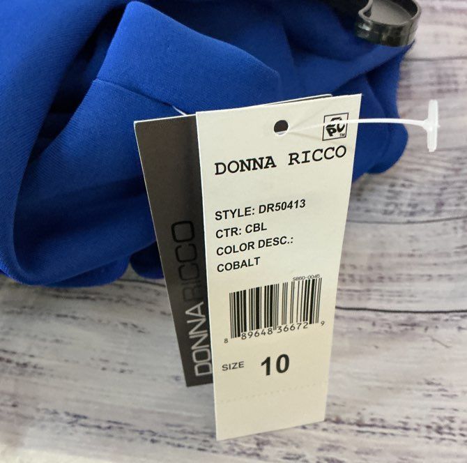 NWT Donna Ricco Cobalt Blue Dress with ruffled hem Size 10
