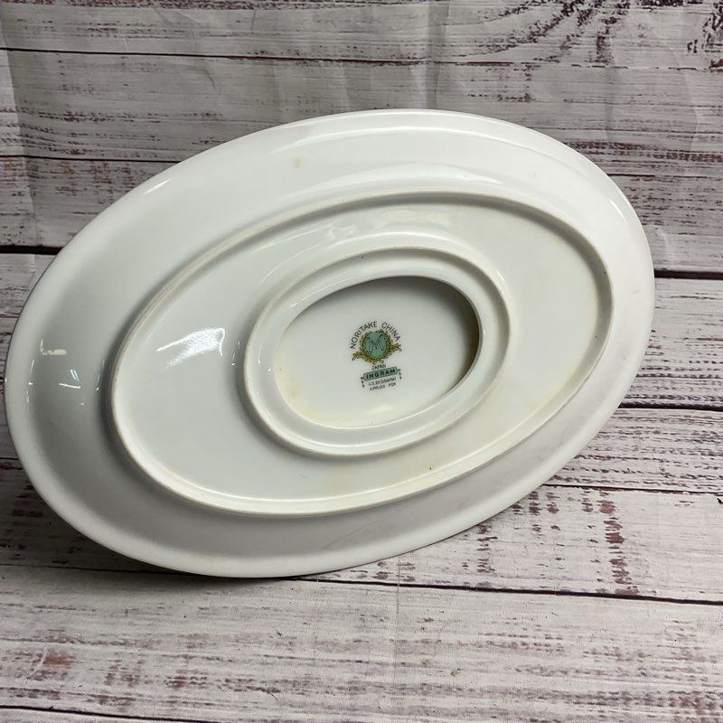Noritake Ingram 7.5" Floral Gold Trim Porcelain Gravy Boat W/ Underplate