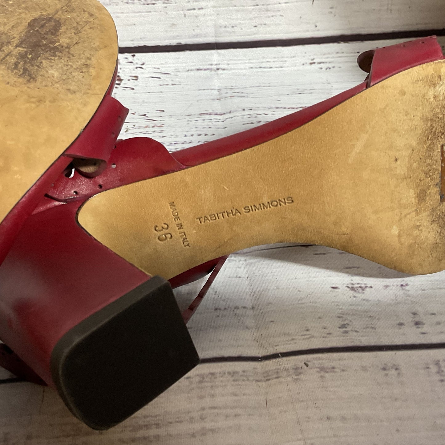 TABITHA SIMMONS Women's Red Eyelet Leather Strappy Shoes- SZ 36