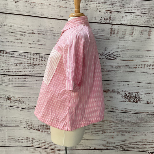 Victoria, Victoria Beckham Pink White Stripe Short Sleeve Button Up Shirt Size 2