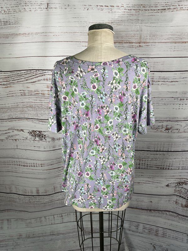 NWT Women's J Jill Sleep Ultrasoft Relaxed Tee Floral Pattern Purple Size XL