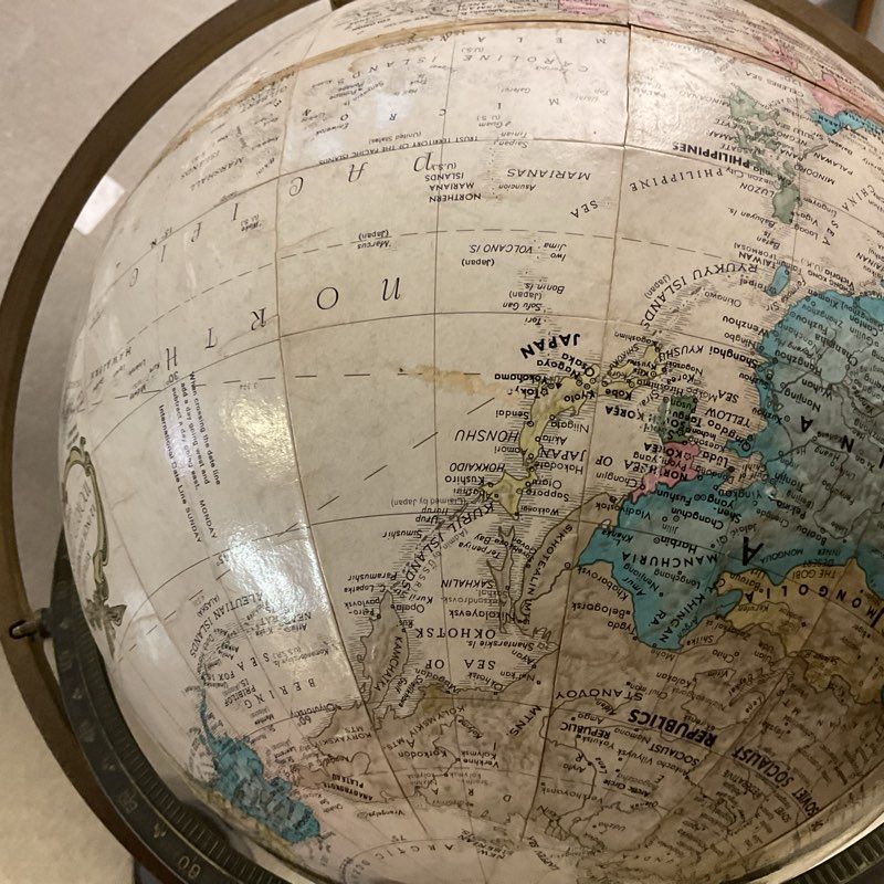 VTG Replogle World Classics 12" Globe In 28" Brass Stand Paul McCobb MCM