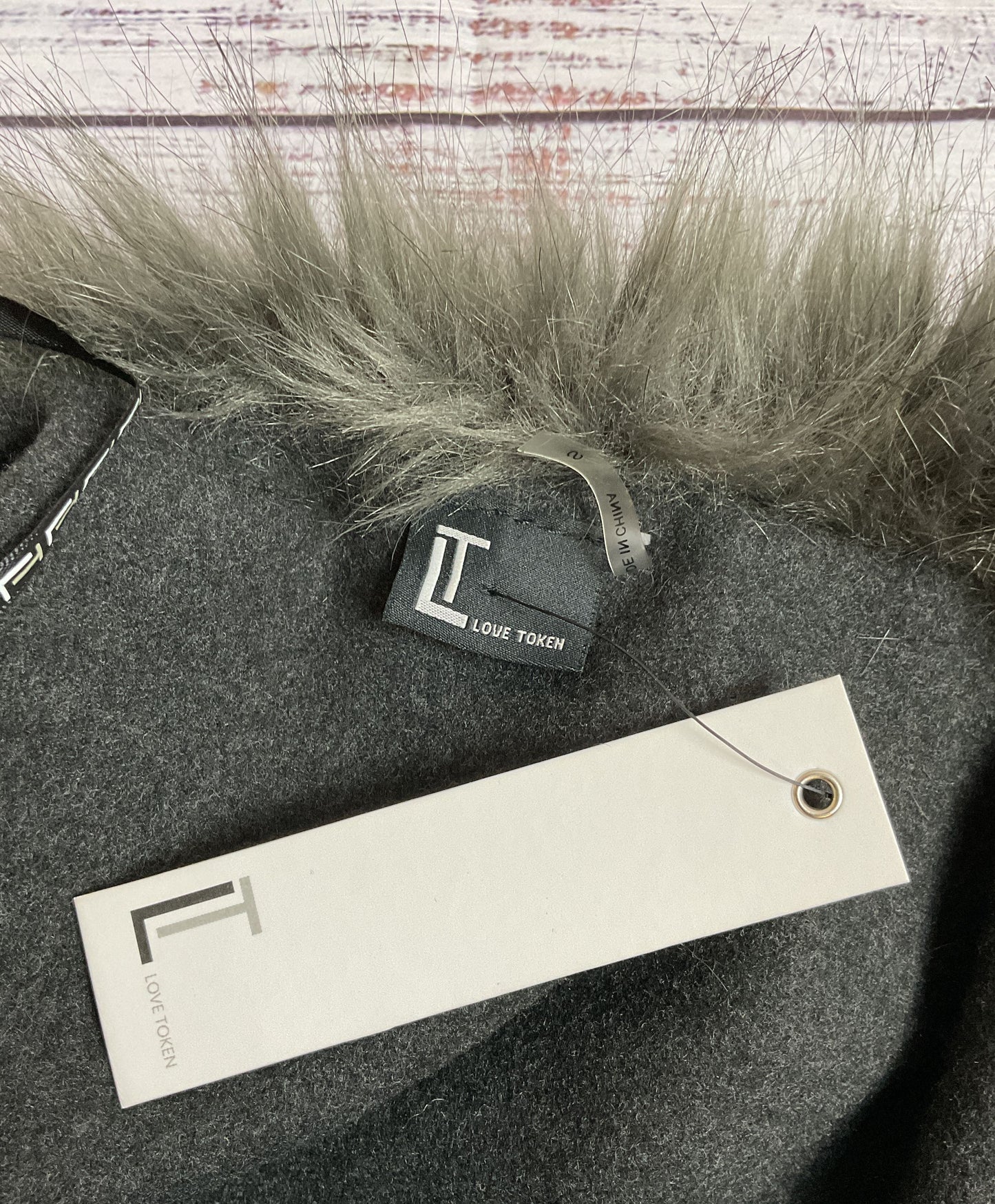 Love Token Charcoal 95% Polyester Faux Fur Lined Poncho - Size Small NWT