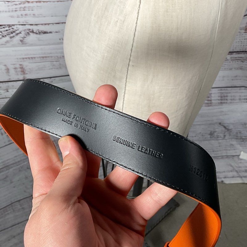 Anne Fontaine Maldivia Orange & Black Leather Belt - Size 1 (39")