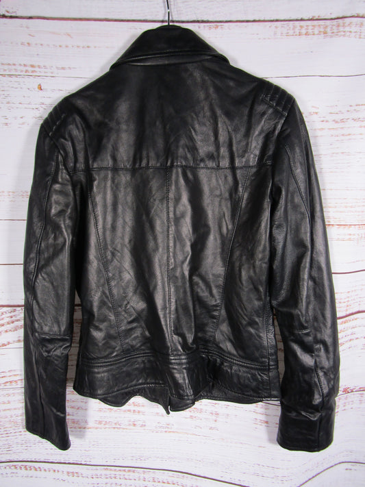 Massimo Women's Black Leather Moto Jacket Size 48 Made in Italy