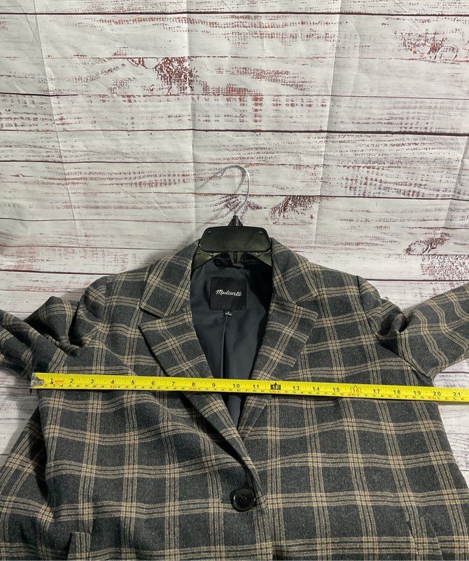 Madewell Women's Wool Blend Black & Brown Plaid Suit Jacket Blazer Size M