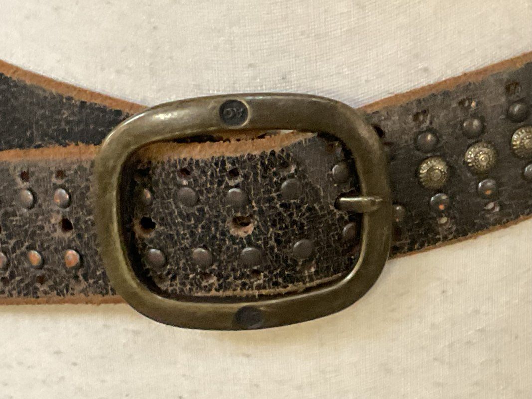 AG ADRIANO GOLDSCHMEID Men's Brown Studded Brass Buckle Belt- SZ 32