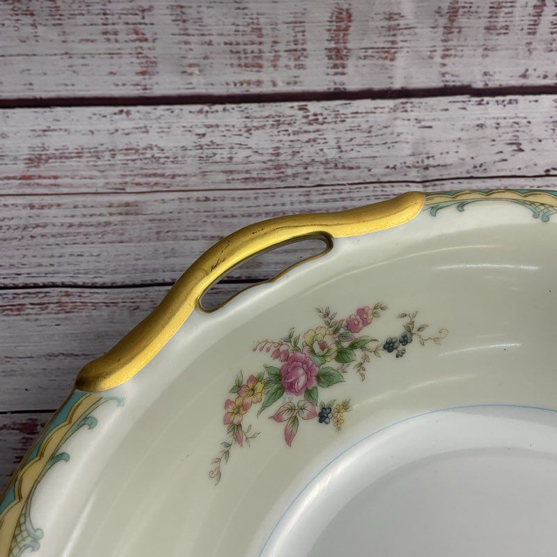 Noritake Ingram 9" Floral Gold Trim Porcelain Serving Bowl