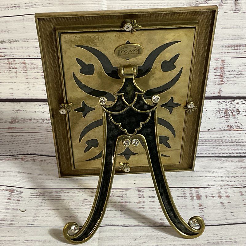 VTG. COSMO Collection Brass Enamel & Rhinestone 5.5" x 3.5" Picture Frame