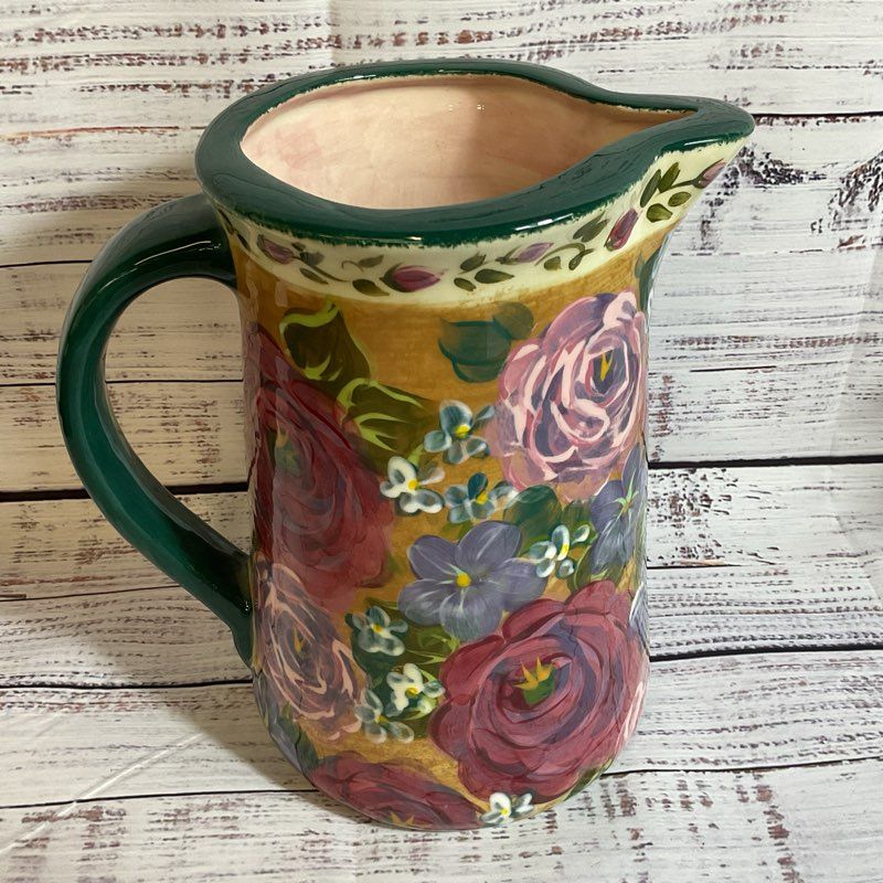 LESAL Ceramics Handcrafted Floral Pitcher- 8.5"