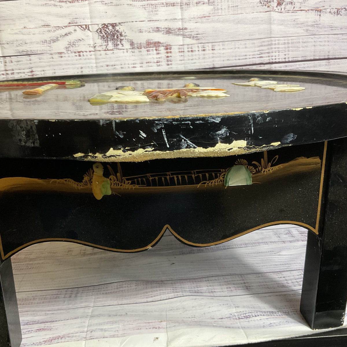 VTG./ANTIQUE Small Chinese Mother of Pearl Black Lacquer Table- 24x24x10