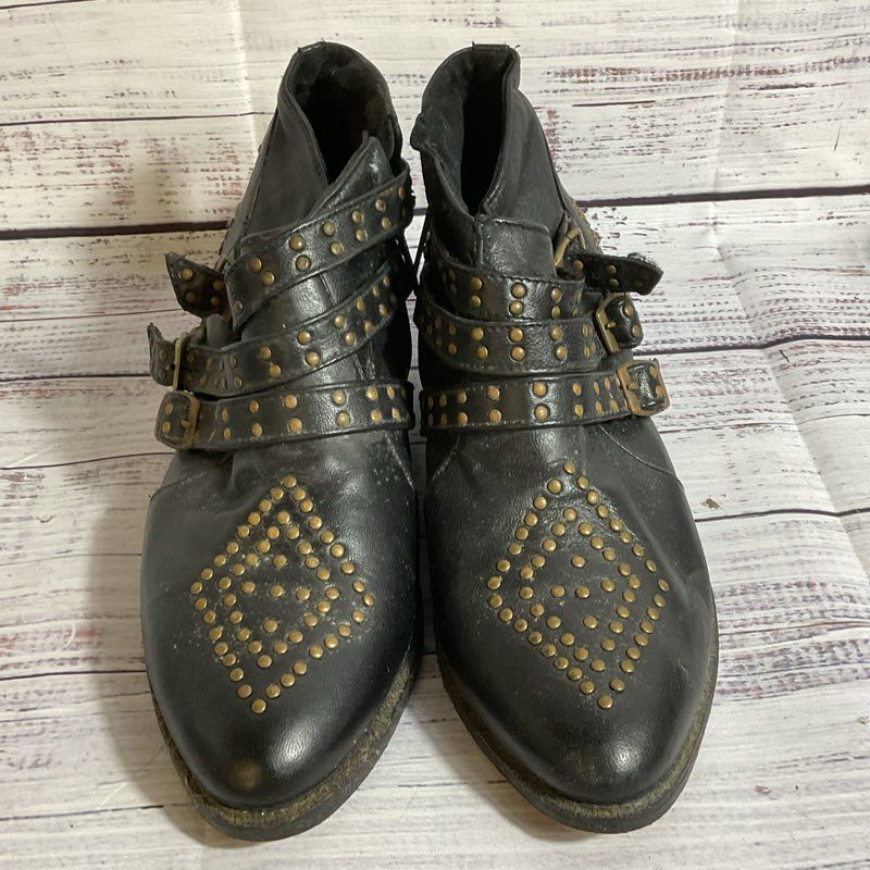 THE CASSETTE SOCIETY Women's Black Leather Studded Ankle Boots- SZ 38