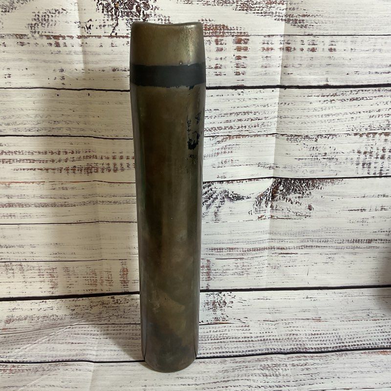 Signed VTG. ADAM AARONSON Studio Glass Metallic Gun Gray Tube Vase- 13.5"