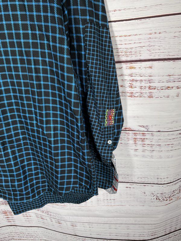 Robert Graham Men's Blue & Black Plaid Button Up Long Sleeve Shirt Size M