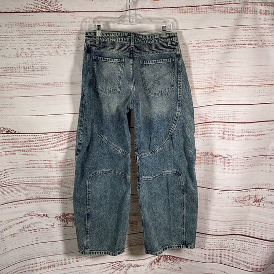 Revice GT Electric Blue Wash Denim Wide Leg Moto Jeans - Size 29