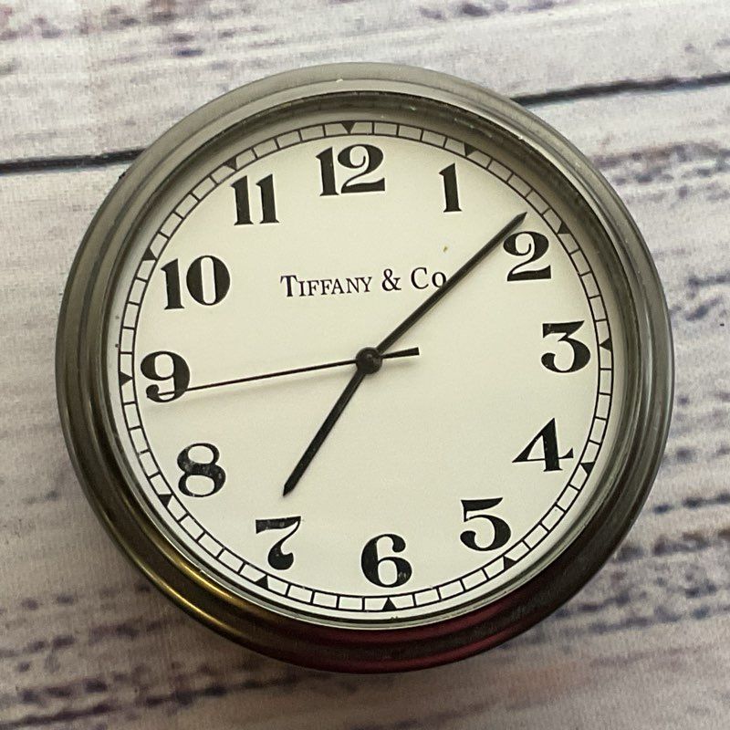 TIFFANY & CO. Gun Metal Desk Clock Trinket Box- 2" (NEEDS BATTERY)