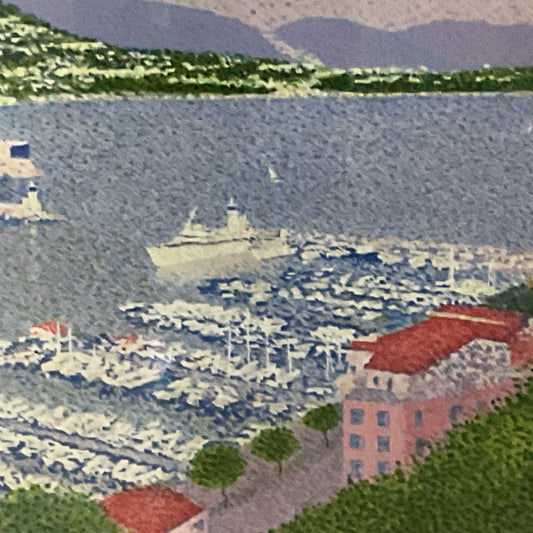 Pencil Signed 135/300 French JEAN VOLLET "Port de Monaco" Lithograph- 35" X 43"