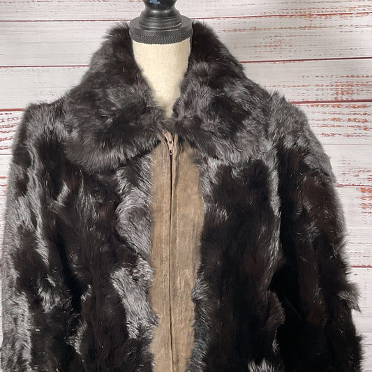 VTG. DINO RICCO Women's Brown Rabbit Fur & Suede Trim Bomber Jacket- SZ L