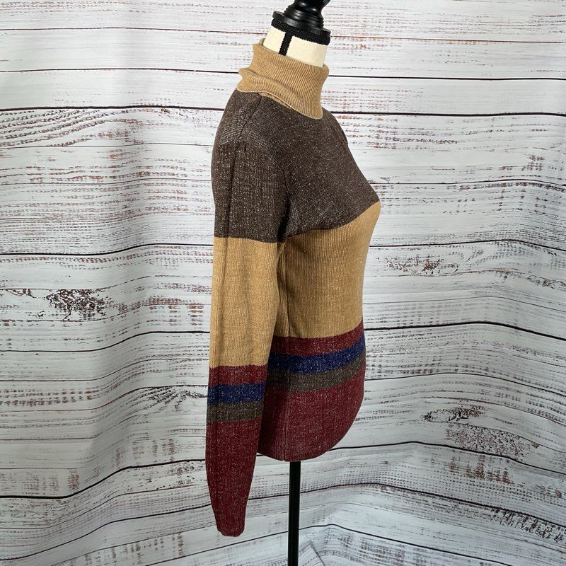 VTG. GALAXY KNITS BY FAD Women's Colorblock Turtleneck Sweater- SZ M