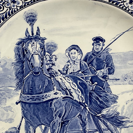ANTIQUE DELFTS Royal Sphinx Maastricht Man & Women Horse Wall Plate - 15.75"