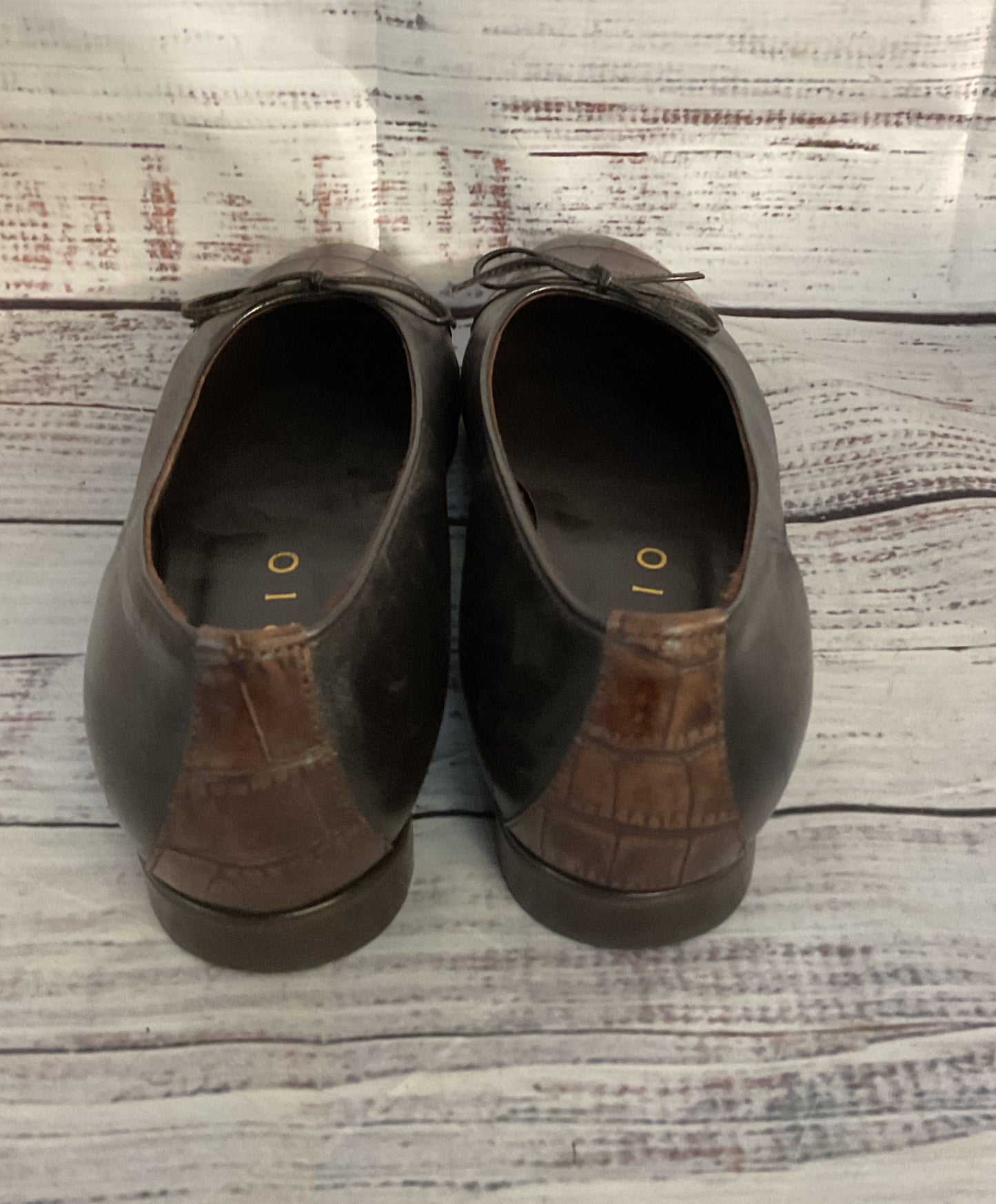 Lazio Leather Croc Embossed Ballet Flats Dark Brown 7.5
