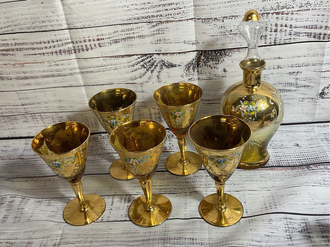 VTG. SET 6 Murano Cordial Wine Glasses & Decanter