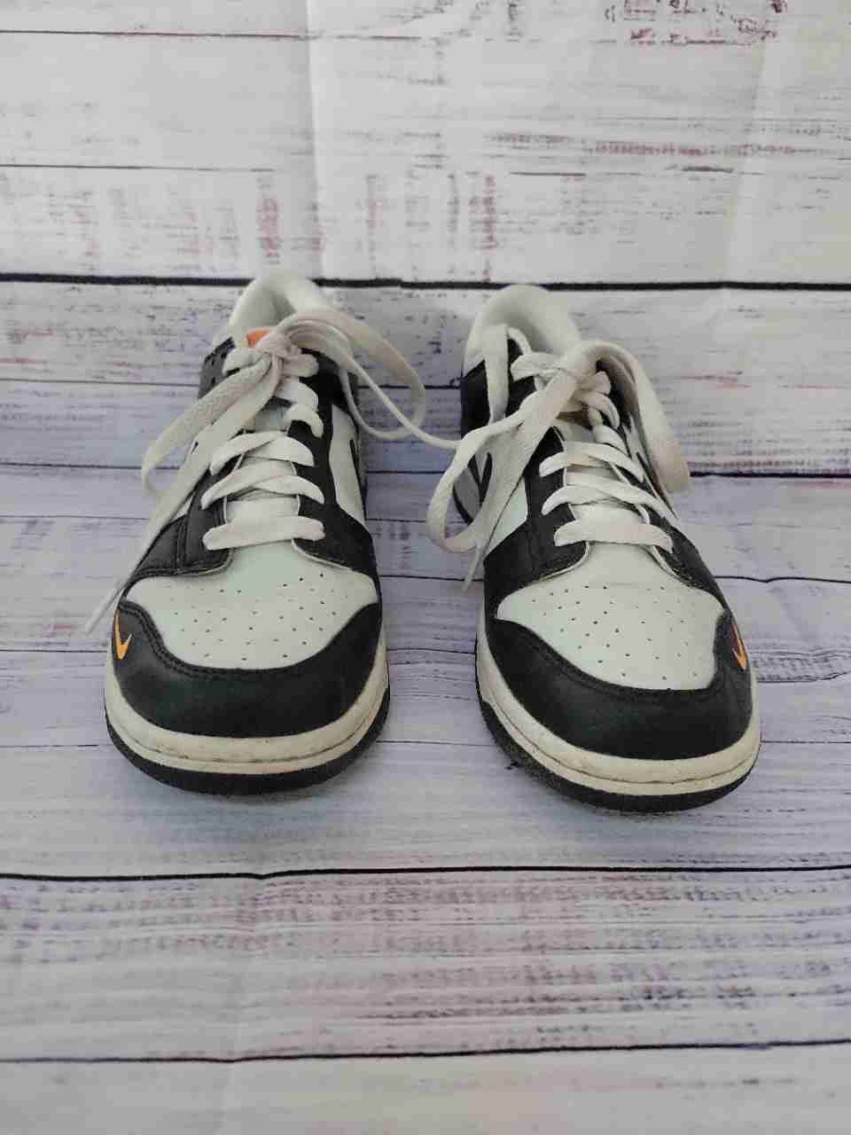 Women's Nike Dunk Low Black Bright Mandarin mini Swoosh Size 6.5