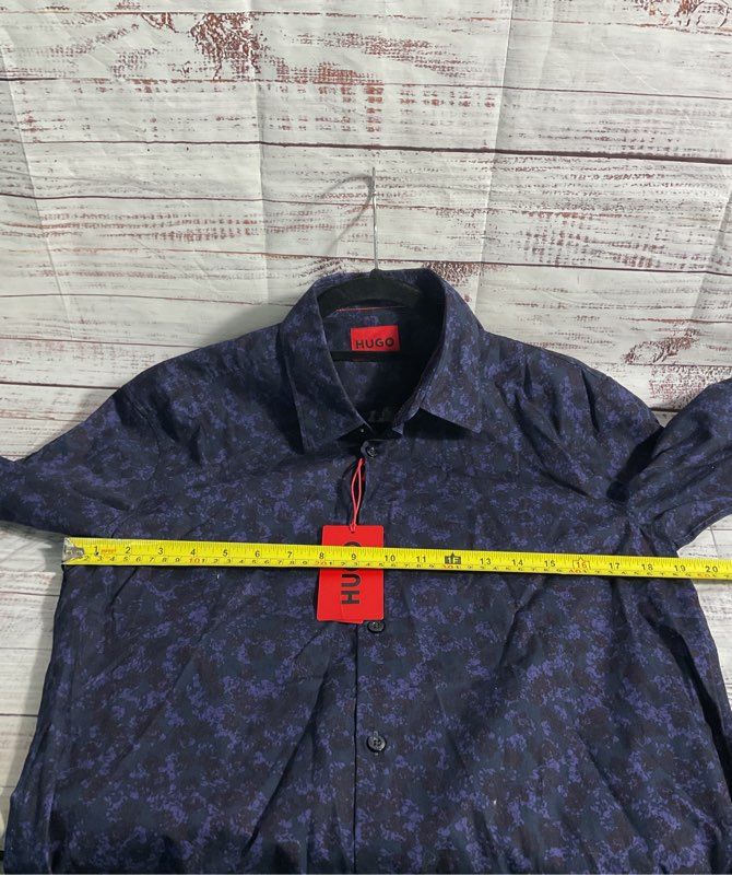 HUGO BOSS Ermo Casual Cotton Shirt Abstract Pattern Kent Collar Slim Fit -Size S