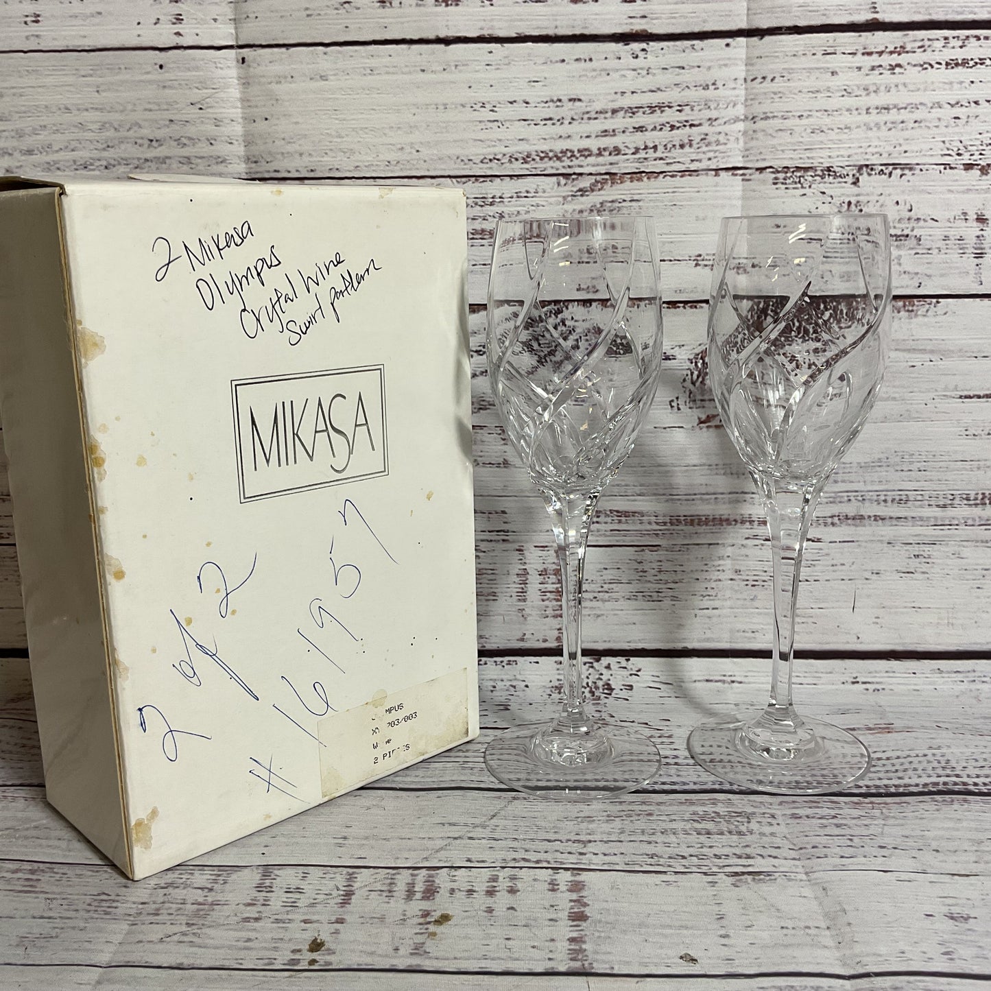Pair of MIKASA Olympus Crystal Swirl Pattern Wine Glasses