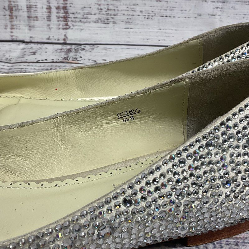 Benjamin Adams London Ivory Open Toe Swarovski Crystal Halle Flat Women's Size 8